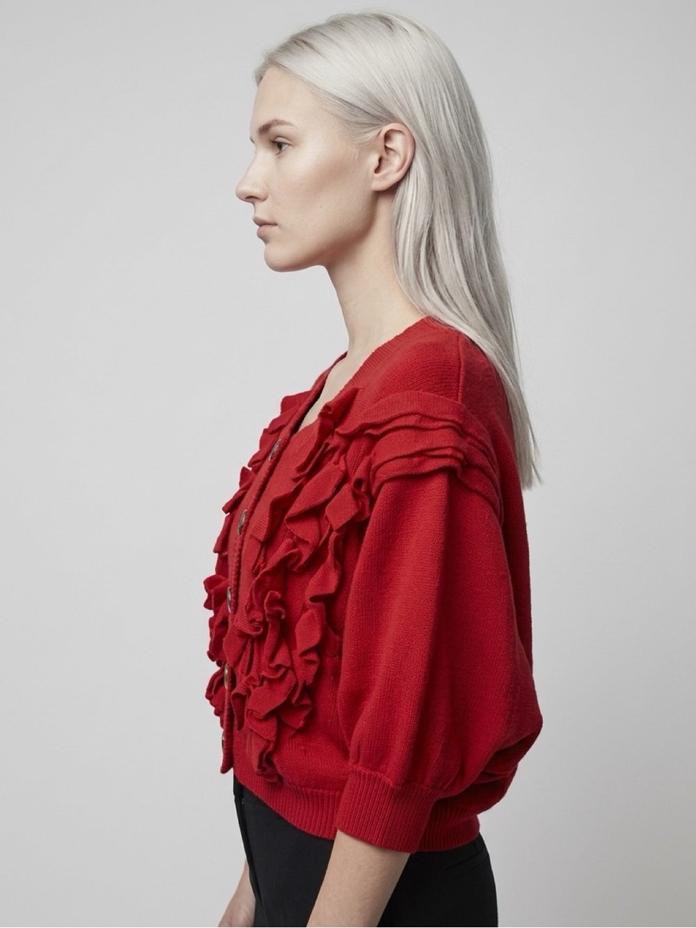Comme des Garcons Tao VTG Wool Ruffle Cropped Cardigan, red, M, GUC - Picture 3 of 16